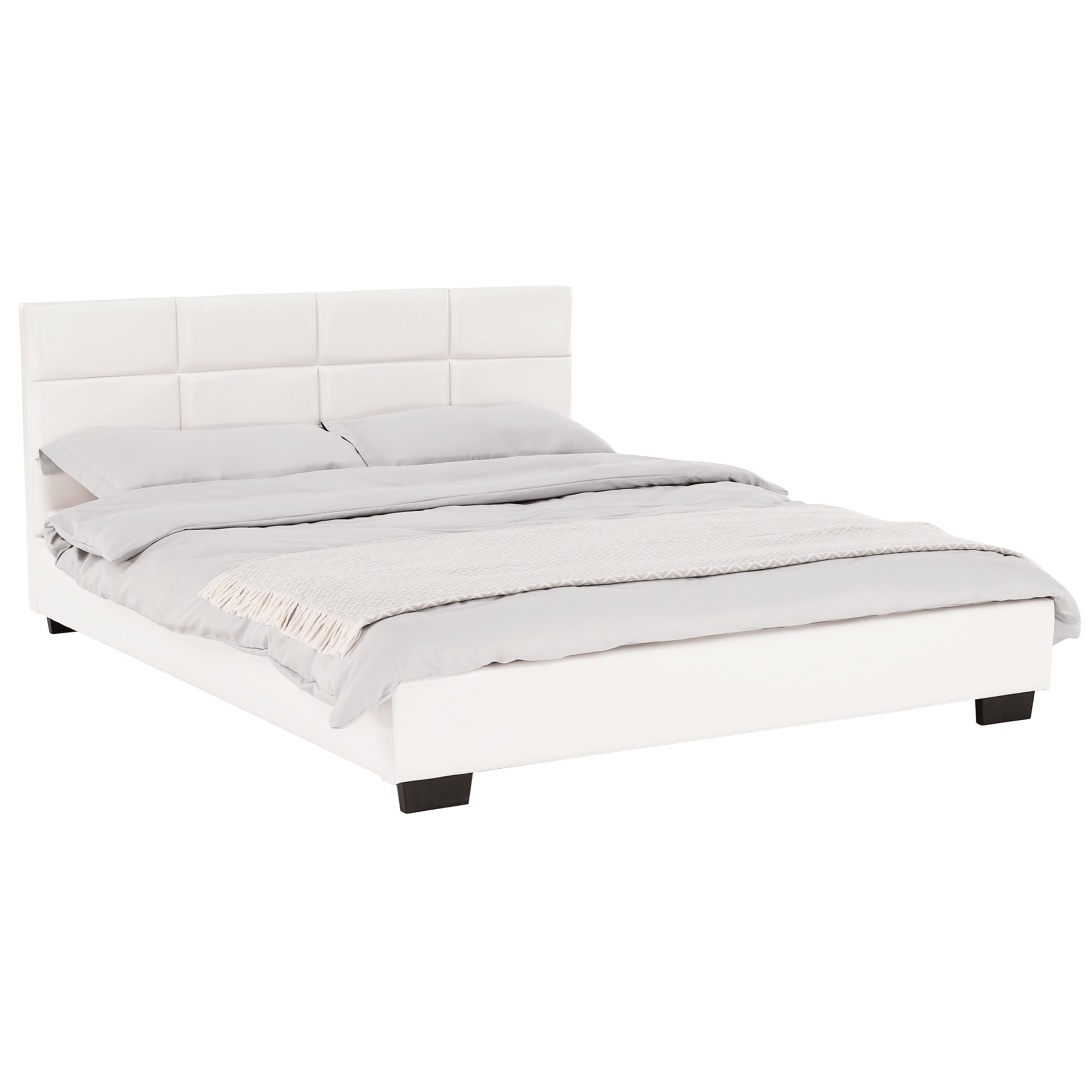 Ágy ágyráccsal, 160x200, fehér textilbr, MIKEL