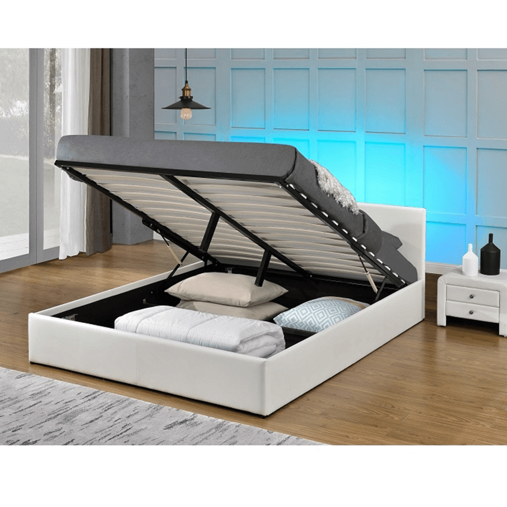 Modern francia ágy RGB LED világítással, fehér, 160x200, JADA NEW