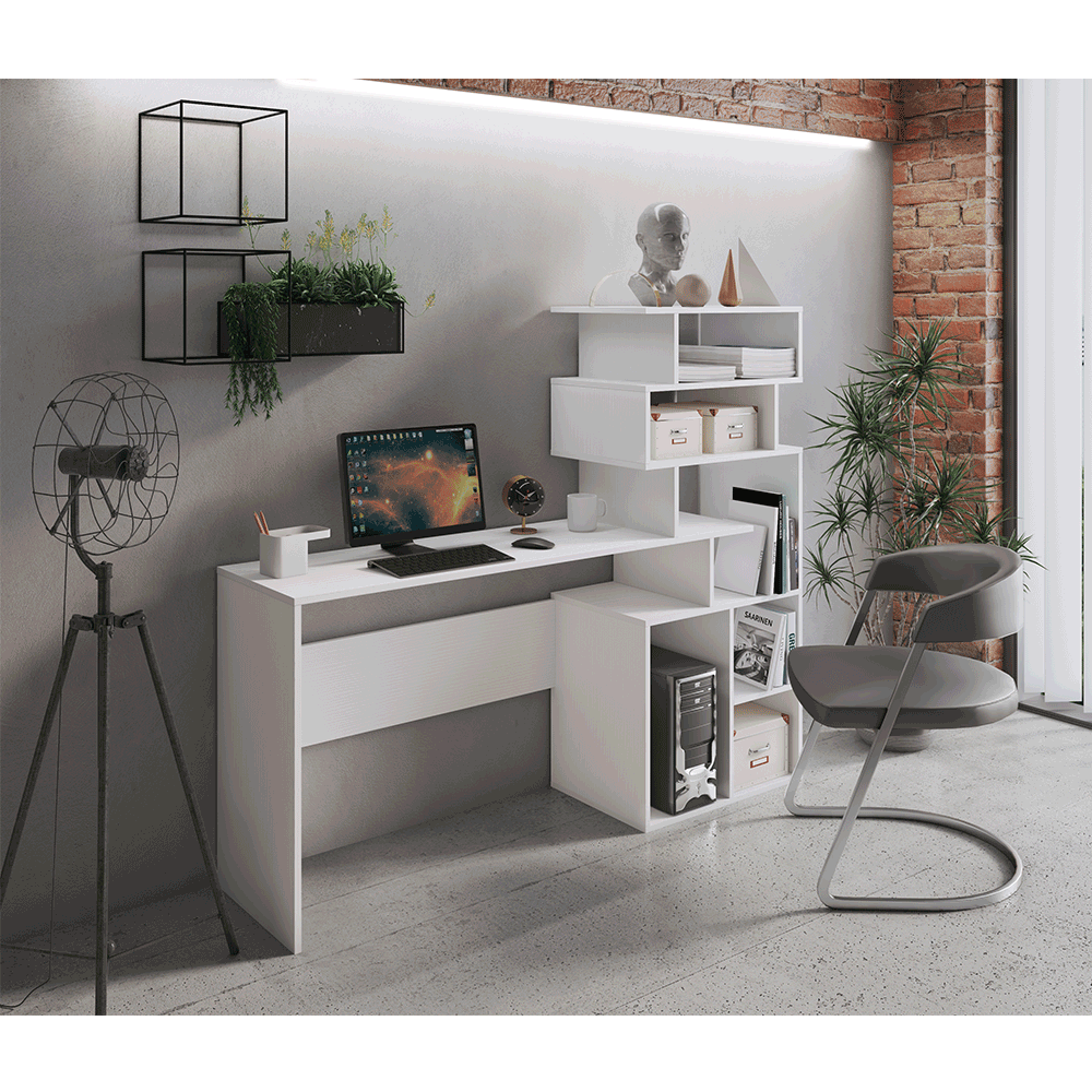 Számítógépasztal, fehér, laminált DTD, MAXIM
