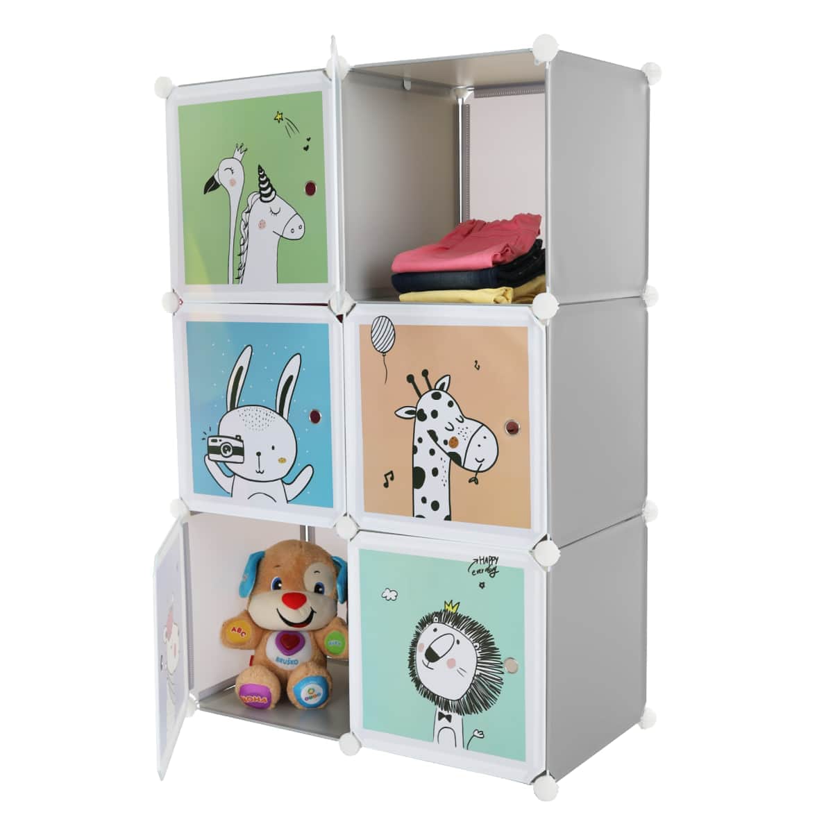 Gyerek moduláris szekrény, szürke/gyerek minta, BIARO