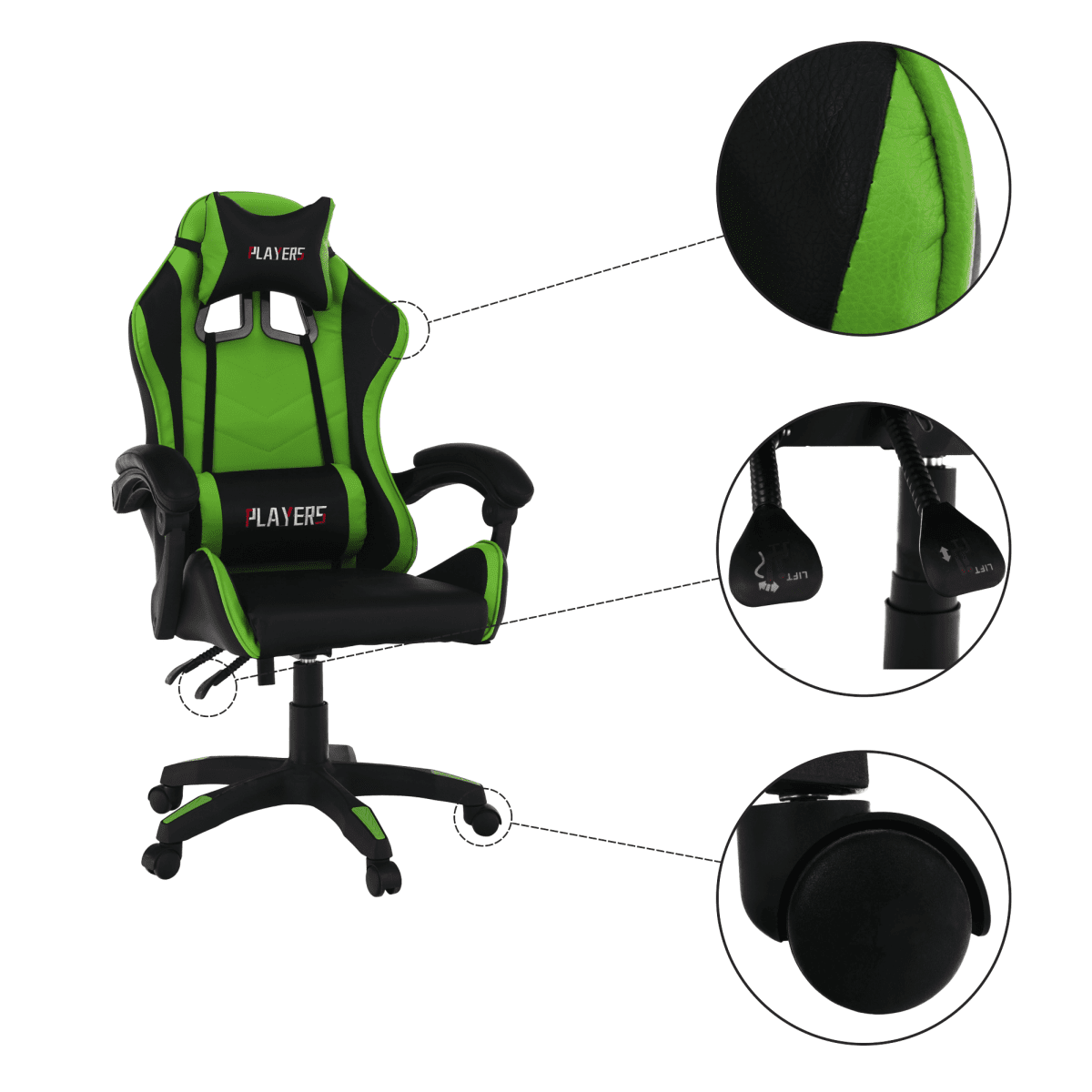 Irodai/gamer szék, zöld/fekete, JAMAR
