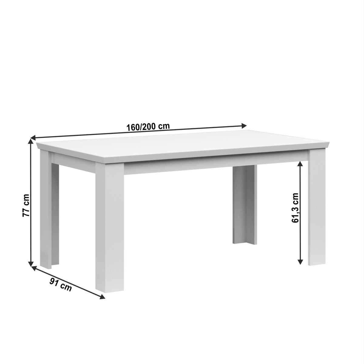 Szétnyitható étkezőasztal, 160/200cm, fehér, ARYAN