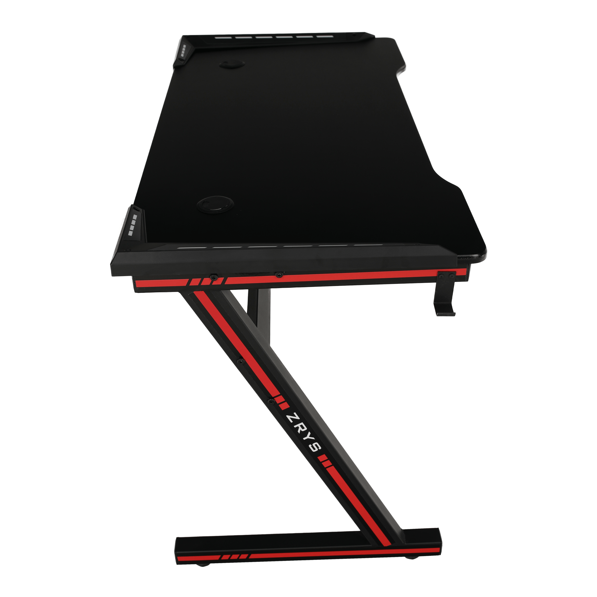 Gamer asztal/számítógépasztal, RGB LED világítással, fekete/piros, MACKENZIE 120cm