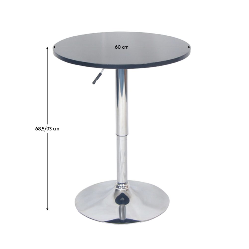 Bárasztal, magasság állítással, króm/ fekete, átmérő 60 cm, BRANY 2 NEW