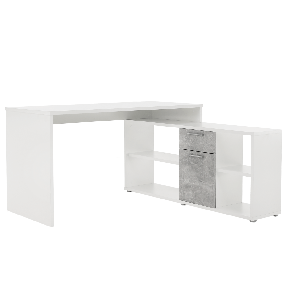Sarok íróasztal, fehér/beton, NOE NEW