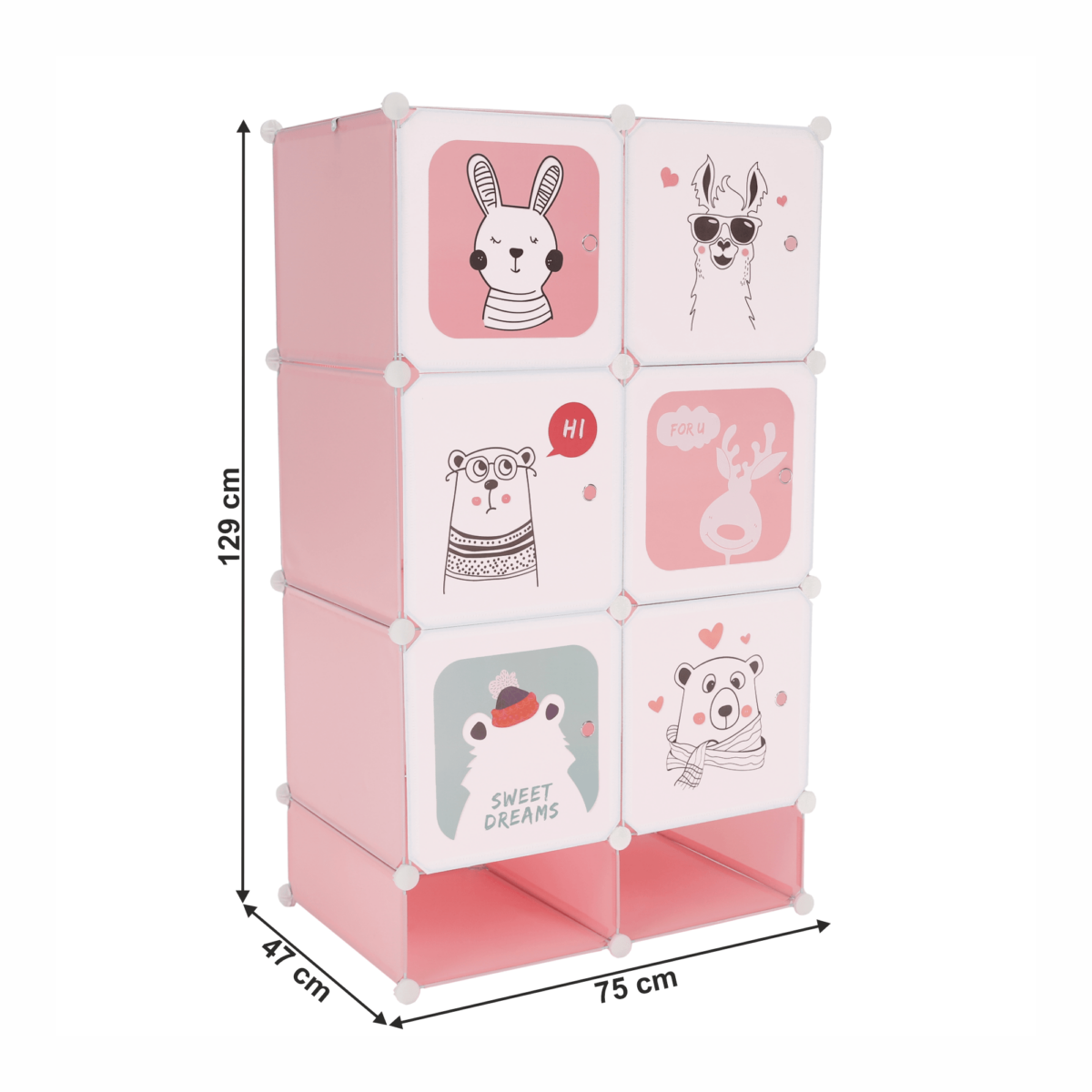 Moduláris szekrény gyerekeknek, rózsaszín/gyerek minta, NORME