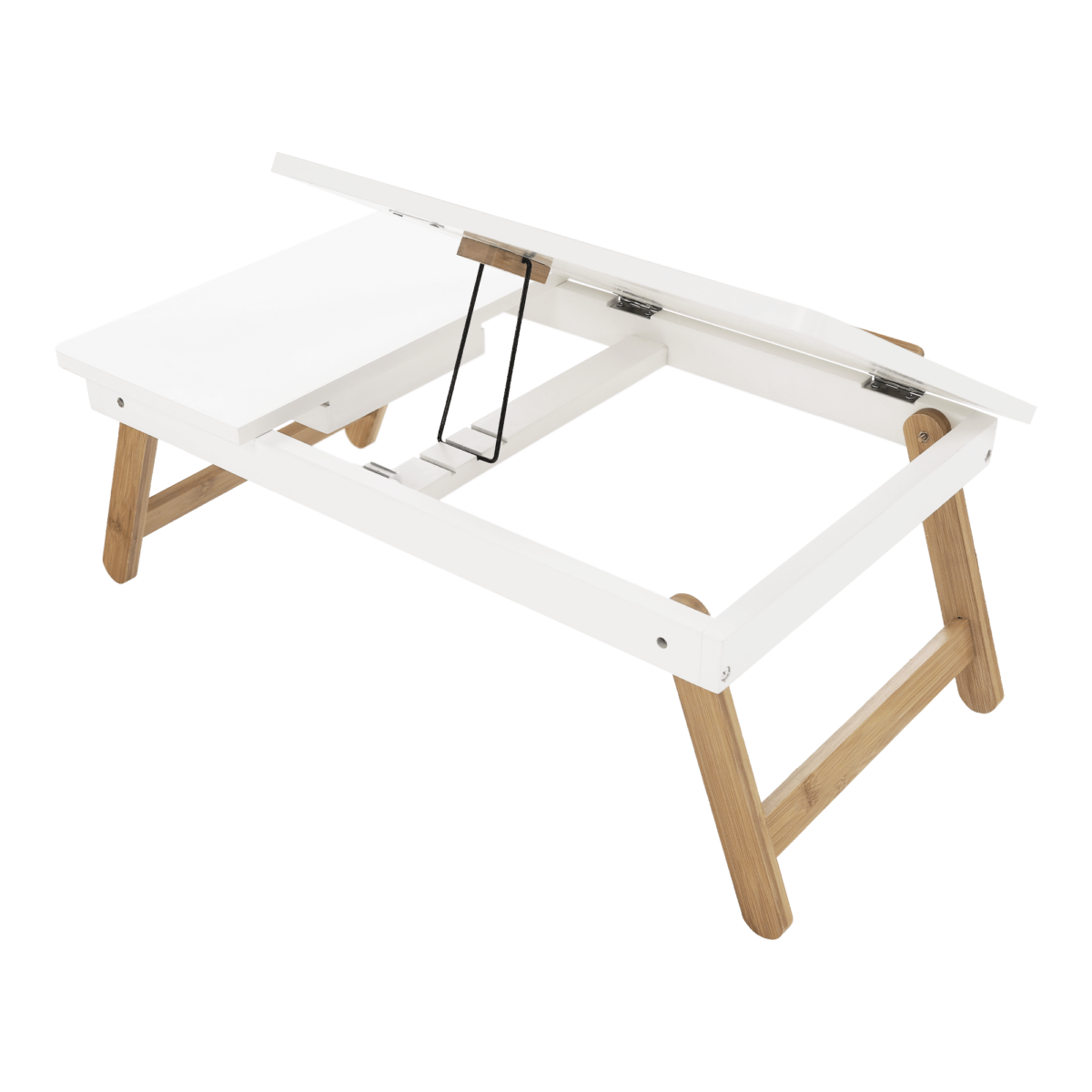 Notebook asztal/táblagép tartó, fehér/természetes bambusz, MELTEN